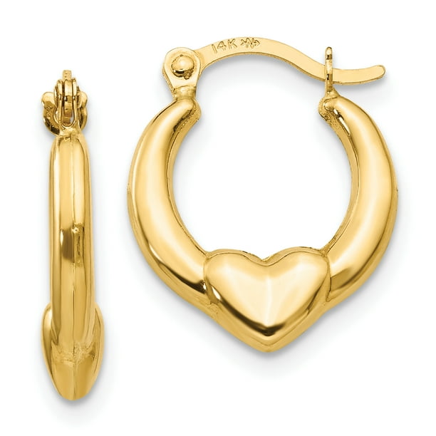 12mm x 15mm 14k Yellow Gold Hollow Heart Hoop Earrings 12mm x 15mm 14k Yellow Gold Hollow Heart Hoop Earrings
